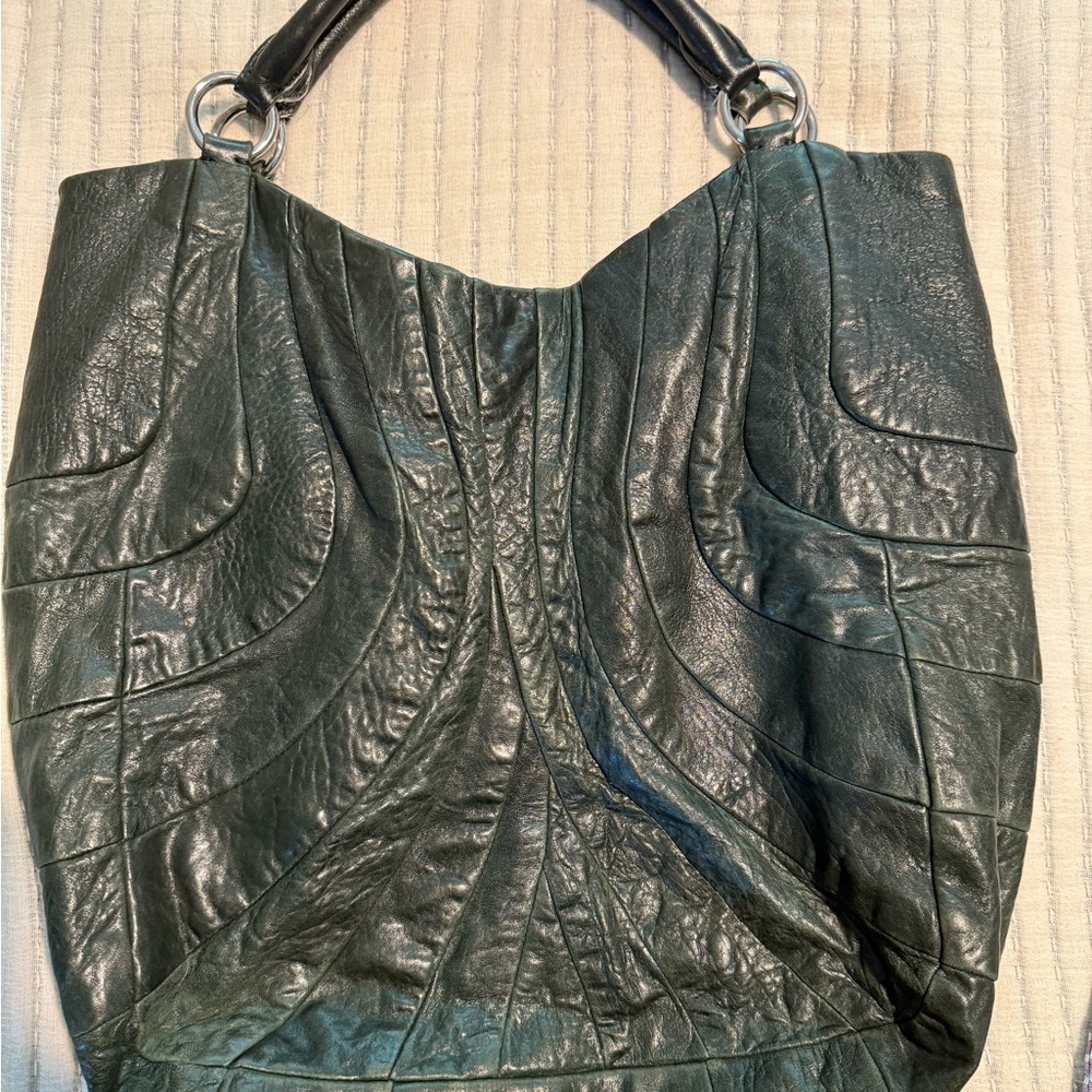 Miu Miu Black Green Leather Tote